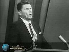 Television shot of Ronald Reagan delivering his "A Time for Choosing" speech