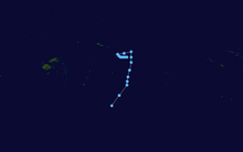 Track map of a tropical cyclone moving to the southeast of Samoa