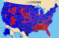 Map showing 1964 election results by county