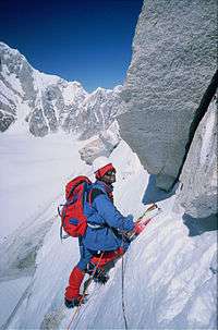 A mountaineer on the southern crest of Changabang in Uttarakhand
