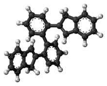 Ball-and-stick model of the 2,2'-bis(2-indenyl) biphenyl molecule