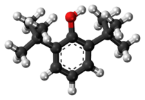 Ball-and-stick model of the 2,6-di-tert-butylphenol molecule