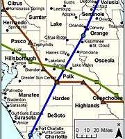 a map of west central Florida showing the paths of three hurricanes whose convergence point is near Bartow