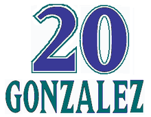 A purple numeral "20" with "GONZALEZ" written in green below it.