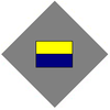 A grey diamond organisational symbol with a multi-coloured rectangle inside it