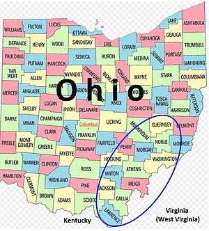colorful county map of the US state of Ohio