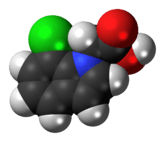 Space-filling model of the 4-chloroindole-3-acetic acid molecule