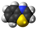 Space-filling model of the 4H-1,4-benzothiazine molecule