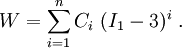 
   W = \sum_{i=1}^n C_i~(I_1-3)^i ~.
 
