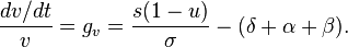 \frac {dv/dt}{v} = g_v=\frac {s(1-u)}{\sigma} -(\delta +\alpha + \beta).