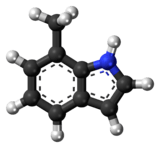 Ball-and-stick model of the 7-methylindole molecule
