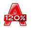 A logo depicting a large red A with a widened, extended bar which has the text 120% written inside.