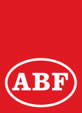 The upper case letters A, B and F, coloured white, enclosed by a white oval, all placed in the lower portion of an upright, red rectangle