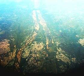 Aerial view of an island formed by Kaveri and Kollidam