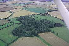 aerialview of woodland. One part of the wood is circular, with a central clearing