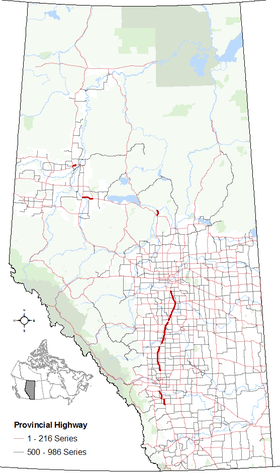 Segments of Highway 2A in Alberta