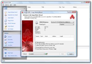 An application window showing a wizard tool for importing disk images from CDs or DVDs.