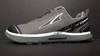 Side view of an Altra trail running shoe.