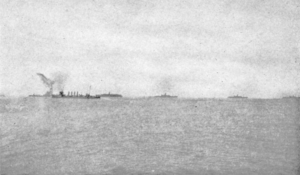 A photograph of troop ships crossing the Atlantic Ocean with troops.