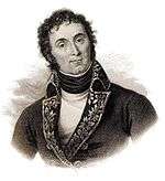 Print of curly-headed man in military unifiorm with head tilted