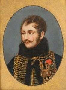 Portrait of Antoine Lasalle in hussar uniform with gold braid and black fur-lined jacket
