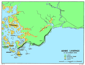 A terrain map of the Arawe area as described in the article's text