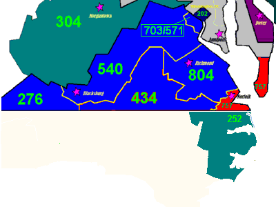 The area colored red indicates the southeast corner of Virginia served by area code 757