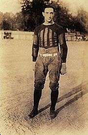 Football player in uniform, standing