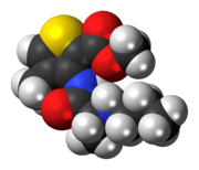 Space-filling model of the articaine molecule
