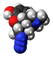 Space-filling model of the azidomorphine molecule