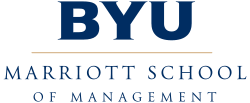Logo with large blue "BYU" at top and "Marriott School of Management" beneath