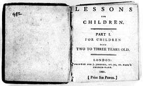 Page reads "Lessons for Children. Part I. For Children from Two to Three Years Old. London: Printed for J. Johnson, No. 72, St. Paul's Church-Yard. 1801. [Price six Pence.]"