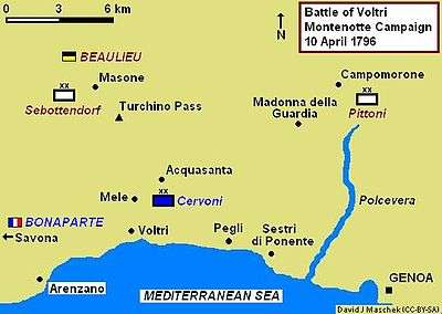 Map shows the Battle of Voltri on 10 April 1796.