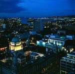 Aerial view of Belfast at dusk