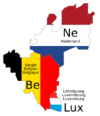 Benelux countries with flag colours