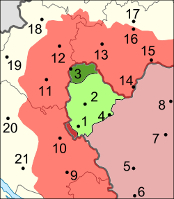 Multicoloured map of Bihać pocket and adjacent areas in Croatia and Bosnia and Herzegovina