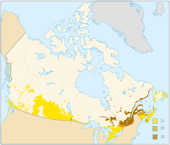map of Canada with English speakers and French speakers at a percentage