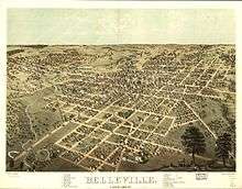 Bird's Eye View of Belleville, Illinois in 1867