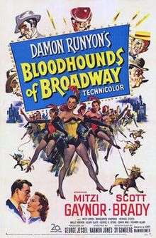 Mitzi Gaynor and the cast (including bloodhounds) in the theatrical release poster for Bloodhounds of Broadway