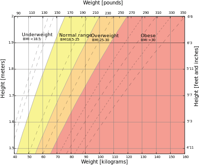 Chart showing underweight, normal weight, overweight and obese