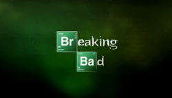 A green montage with the name "Breaking Bad" written on it—the "Br" in "Breaking" and the "Ba" in "Bad" are denoted by chemical symbols