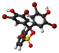 Ball-and-stick model of the bromophenol blue molecule in cyclic form