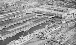 Black-and-white photograph of Brooklyn Army Base from above.