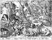 A black-and-white illustration of a chaotic scene