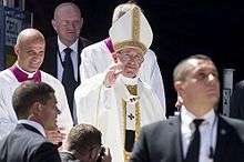 Pope Francis wearing chasuble designed by Maciej Szymon Cieśla