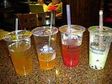 Four Bubble Tea drinks of different flavors.
