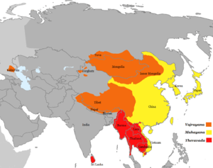 color map showing Buddhism is a major religion worldwide