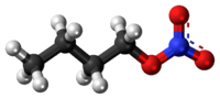 Ball-and-stick model of the butyl nitrate molecule