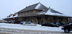 Exterior view of the Saskatoon railway station in winter