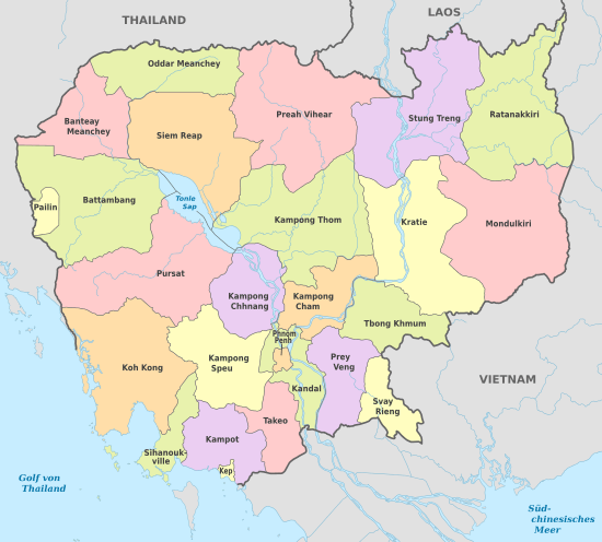Cambodia, administrative divisions - de - colored, 2013.svg